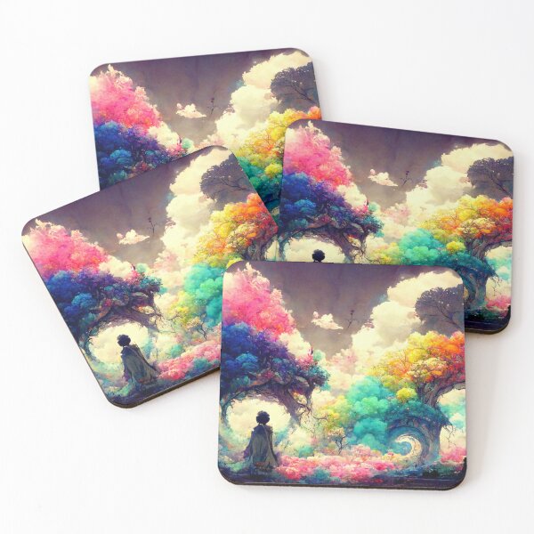 Item preview, Lone figure, fictional universe, colorful trees designed and sold by ArtbyACcreative.