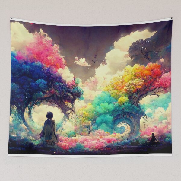 Item preview, Lone figure, fictional universe, colorful trees designed and sold by ArtbyACcreative.