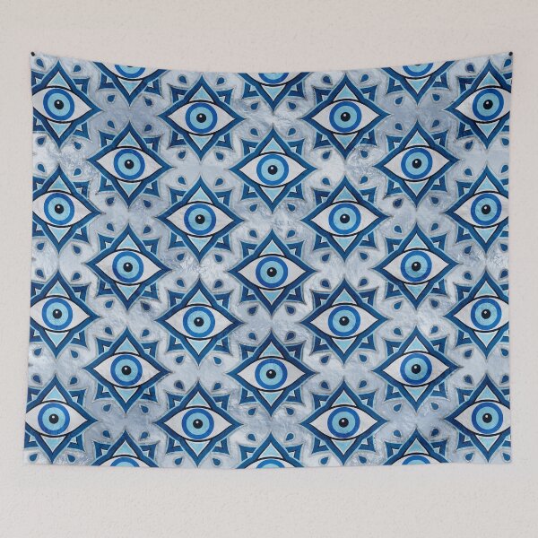 Item preview, Evil Eye Ornament Pattern -  Blues and silver designed and sold by k9printart.