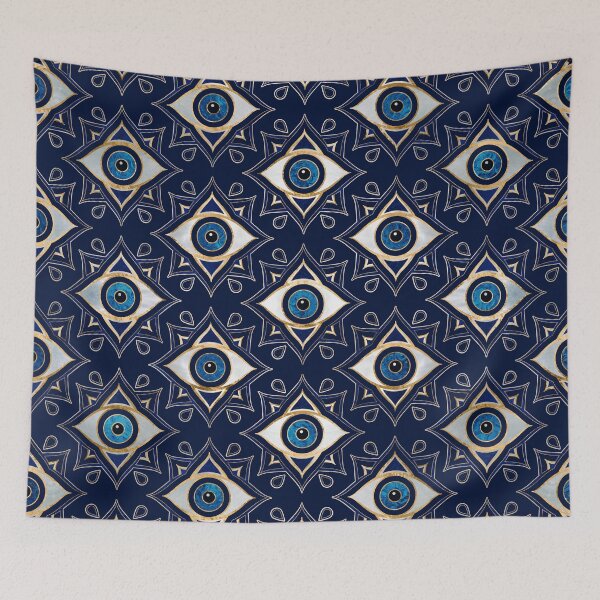 Item preview, Evil Eye Ornament Pattern -  Dark Blue and gold designed and sold by k9printart.