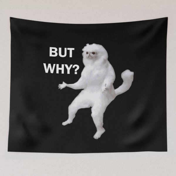 Item preview, White cat meme "But why?" designed and sold by Alicia-Lee.