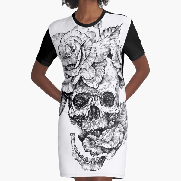 Skull And Roses Graphic T-Shirt Dress
