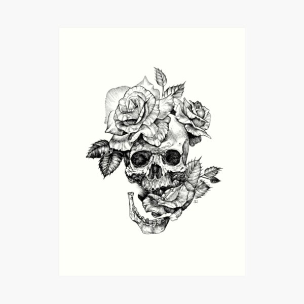 Skull And Roses Art Print