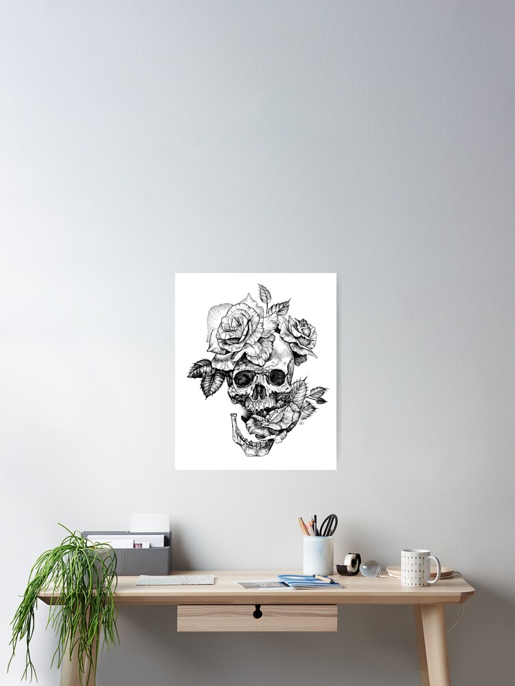 Thumbnail 2 of 3, Poster, Skull And Roses designed and sold by saraknid.