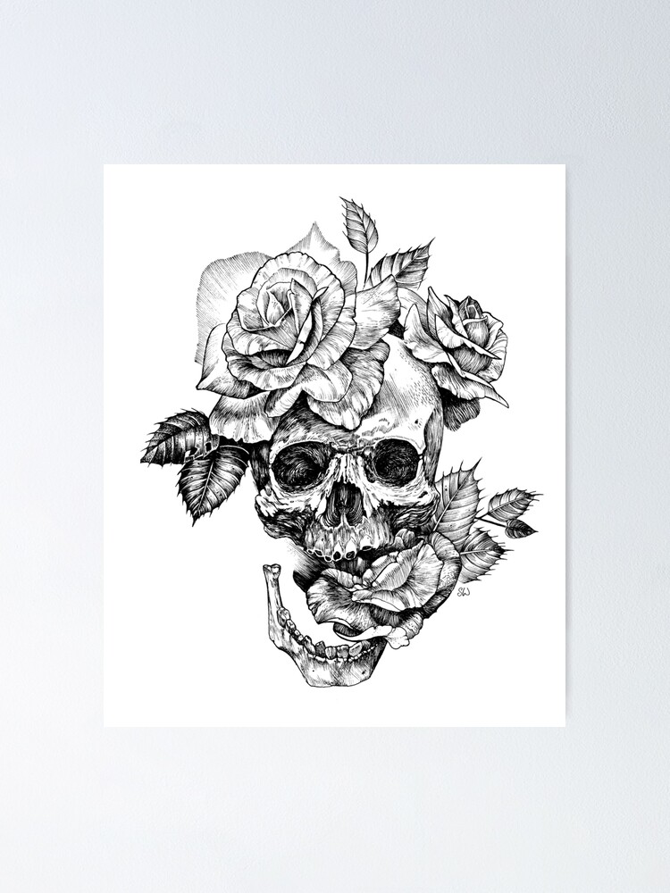 Thumbnail 1 of 3, Poster, Skull And Roses designed and sold by saraknid.
