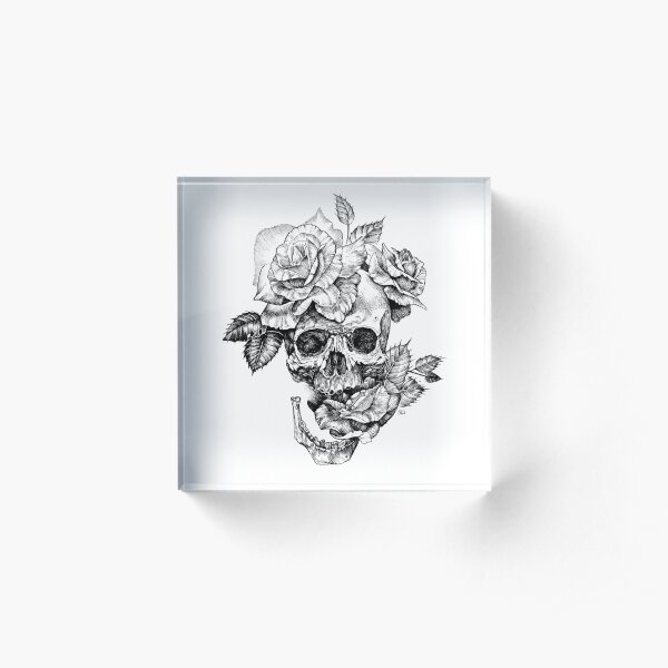 Skull And Roses Acrylic Block