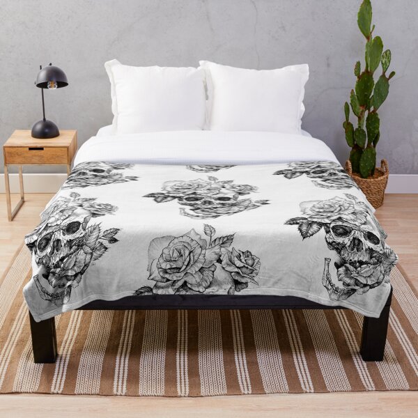 Skull And Roses Throw Blanket