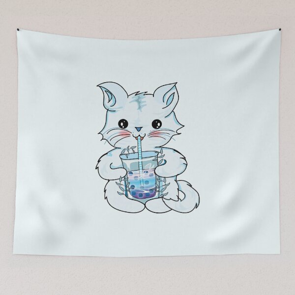Item preview, cat boba tea l kawaii cat drinking boba tea l bubble tea designed and sold by Bossin.