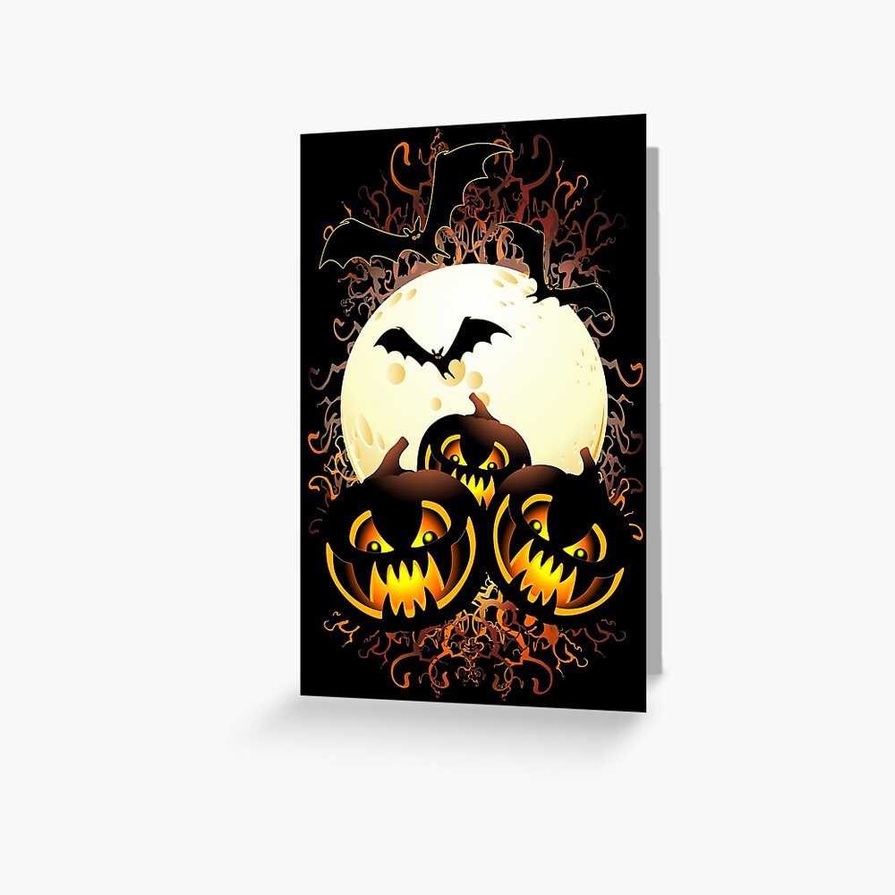 Black Evil Pumpkins Halloween Night Greeting Card