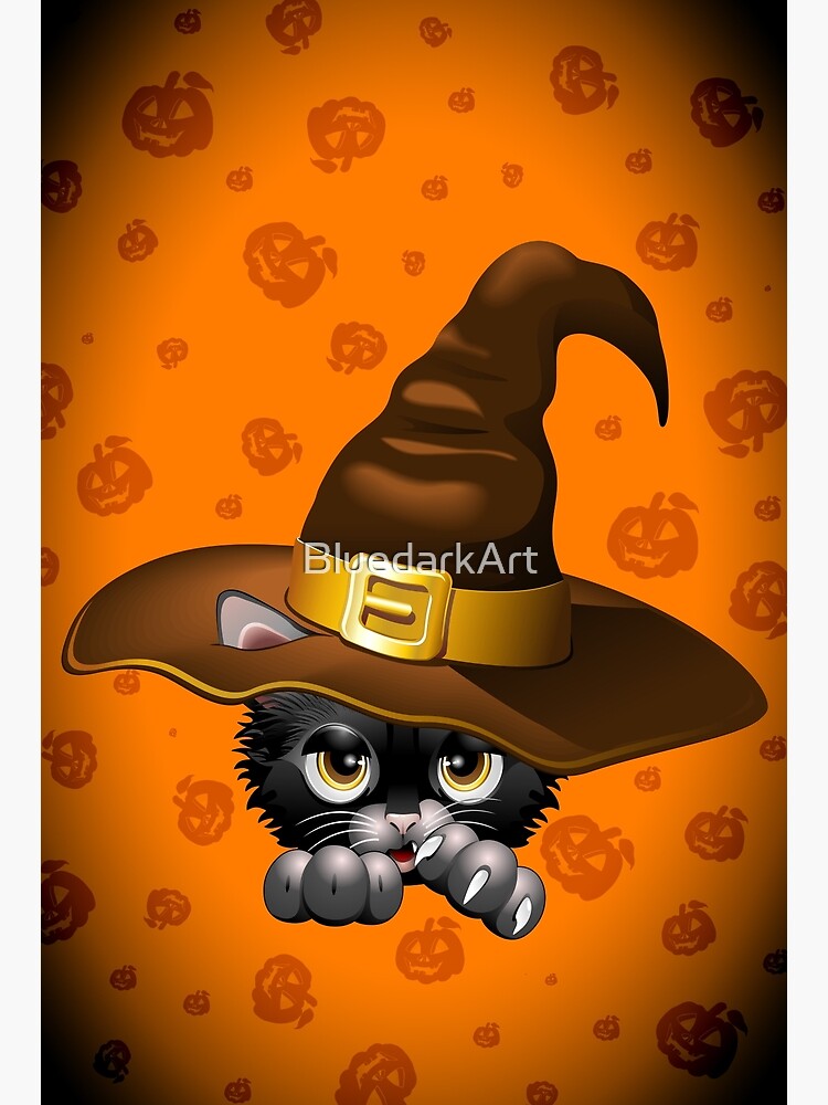 Black Kitty Cartoon With Witch Hat by BluedarkArt