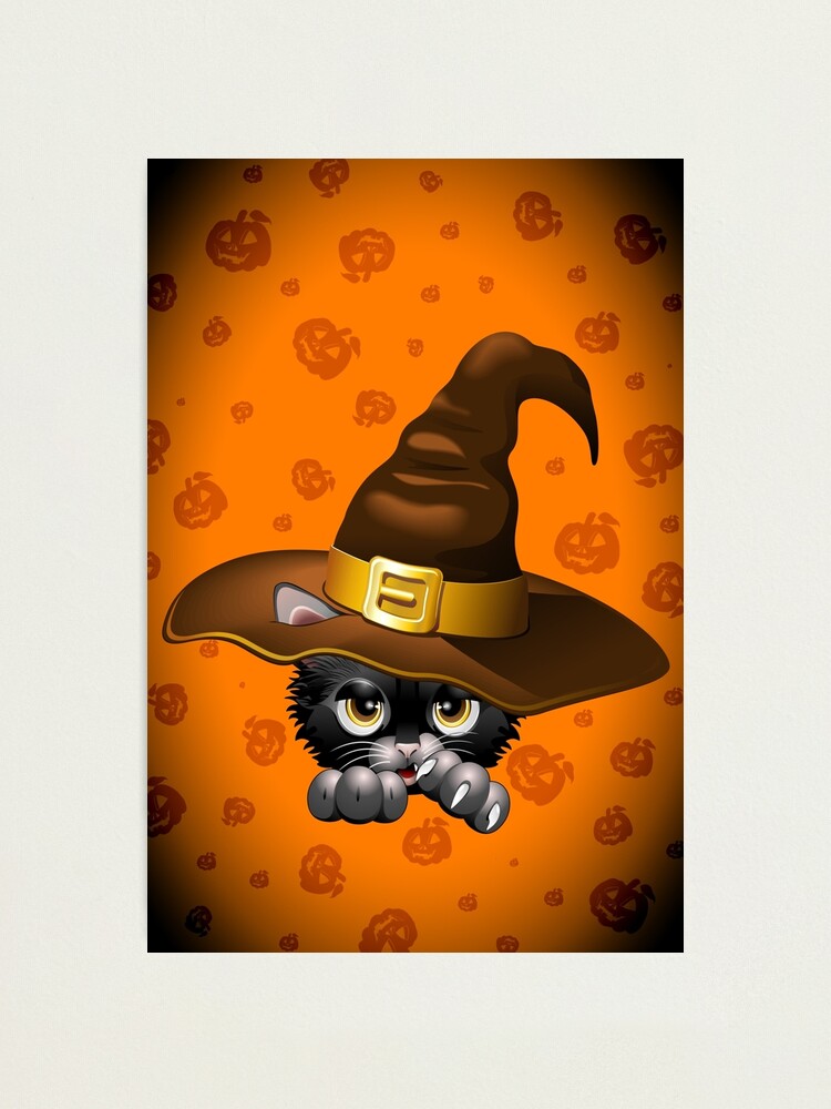 Alternate view of Black Kitty Cartoon With Witch Hat Photographic Print