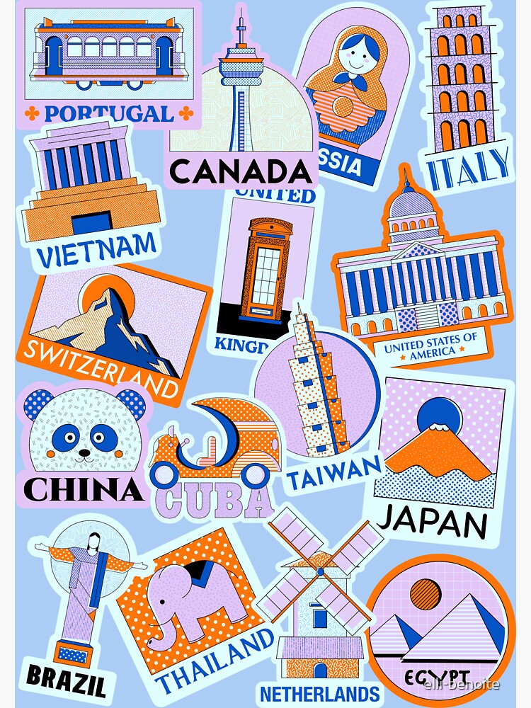 “Destination countries travel stickers collage” Sticker for Sale by