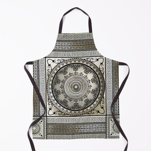 Item preview, Greek Key Large Meander Cream Black Medallion designed and sold by Yiorgos Designs.