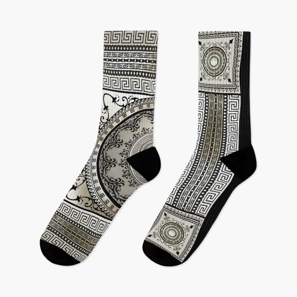 Item preview, Greek Key Large Meander Cream Black Medallion  designed and sold by Yiorgos Designs.