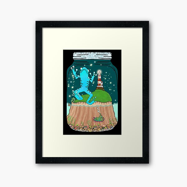 Poisonous Dart Frog and Lighthouse, Terrarium Jar No. 6 Framed Art Print