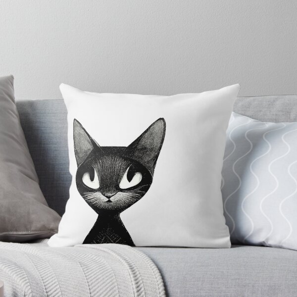 Item preview, Black and white drawing of a cute black cat designed and sold by artofbelletz.