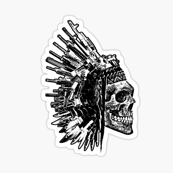 Tribal Skull, Guns and Knives Graphic T-shirt Collection Sticker