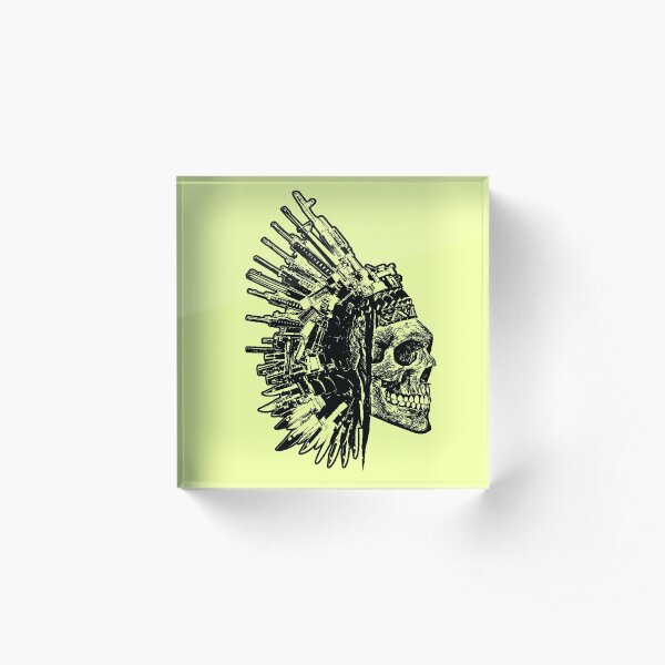 Tribal Skull, Guns and Knives Graphic T-shirt Collection Acrylic Block