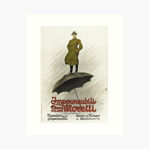 IMPERMEABILI ETTORE MORETTI Raincoat Umbrella Milano Italy 1920 Vintage Poster by Leopoldo Metlicovitz Art Print