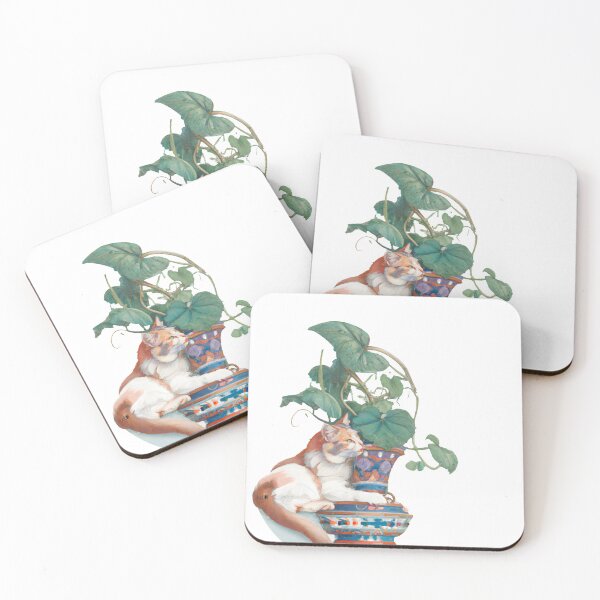 Item preview, Art Nouveau Cat Sitting Next to Potted Plant designed and sold by vectorsauce.