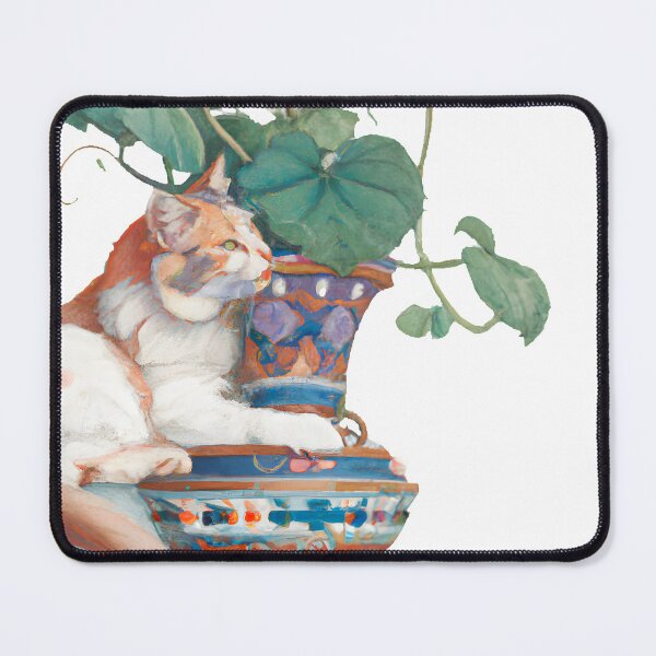 Item preview, Art Nouveau Cat Sitting Next to Potted Plant designed and sold by vectorsauce.