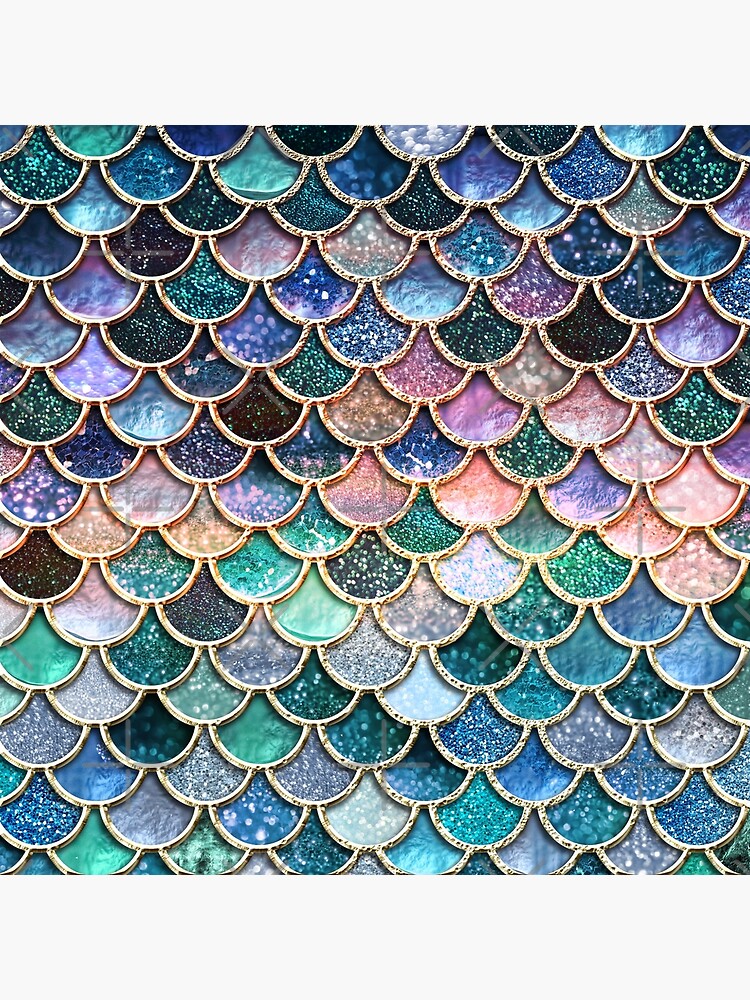 Teal, Silver and Pink Sparkle Faux Glitter Mermaid Scales by UtArt