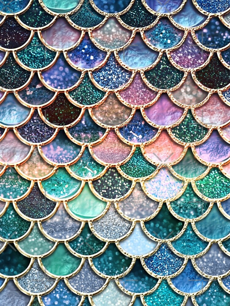 Teal, Silver and Pink Sparkle Faux Glitter Mermaid Scales by UtArt
