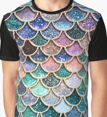 Aquamarine, silberne und rosa Schein-Kunst-Glitter-Meerjungfrau-Skalen Grafik T-Shirt