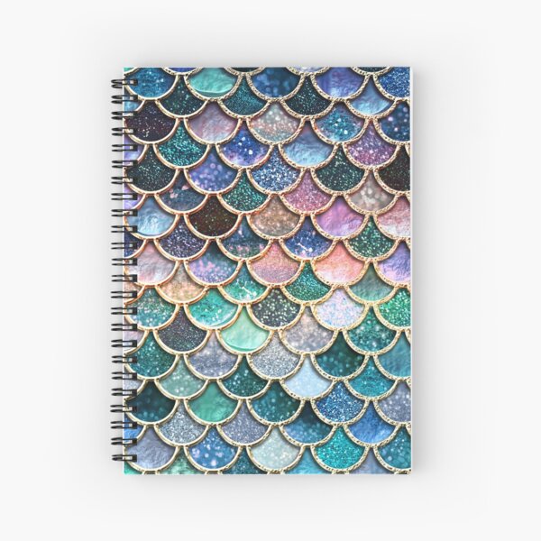 Teal, Silver and Pink Sparkle Faux Glitter Mermaid Scales Spiral Notebook