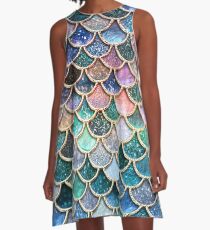 Vestido acampanado Escamas de sirena de falsa purpurina con brillo verde azulado y plateado