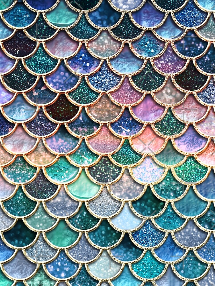 Teal, Silver and Pink Sparkle Faux Glitter Mermaid Scales by UtArt
