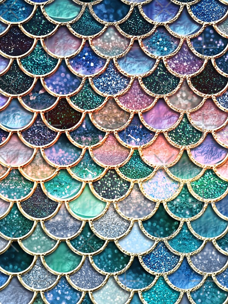 Teal, Silver and Pink Sparkle Faux Glitter Mermaid Scales by UtArt