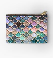Teal, Silver and Pink Sparkle Faux Glitter Mermaid Scales Studio Pouch