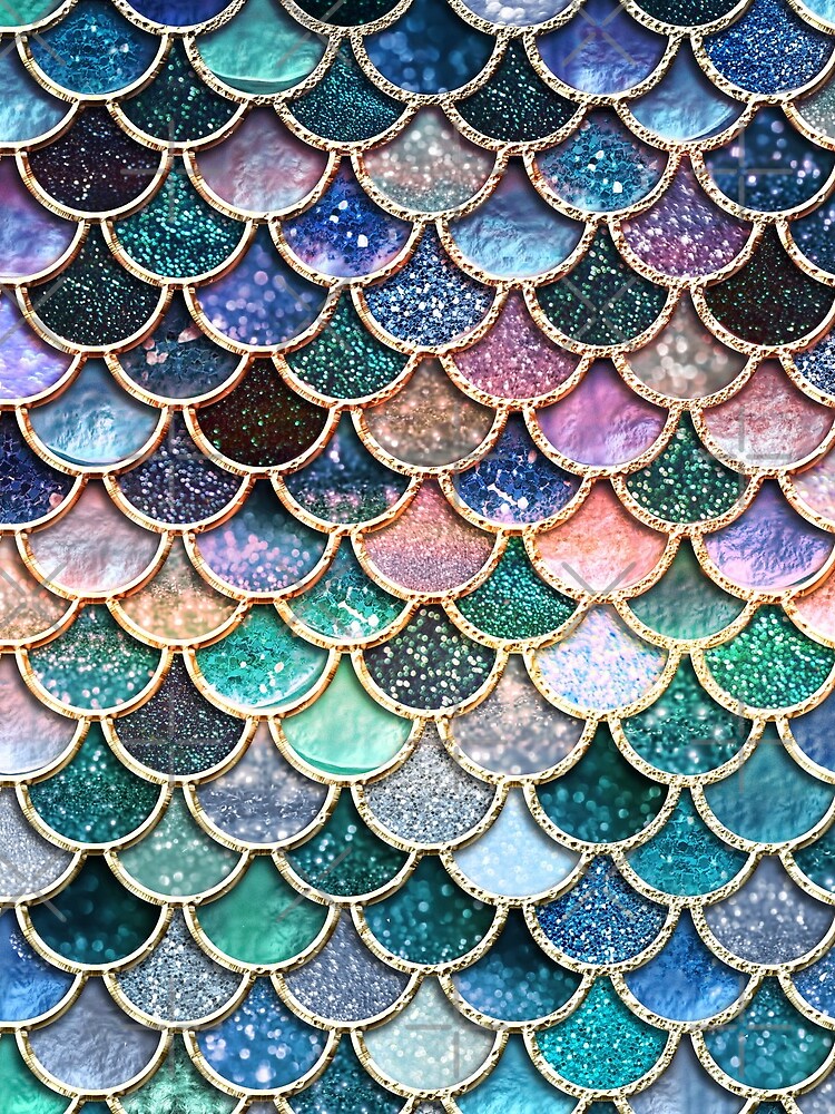 Teal, Silver and Pink Sparkle Faux Glitter Mermaid Scales by UtArt