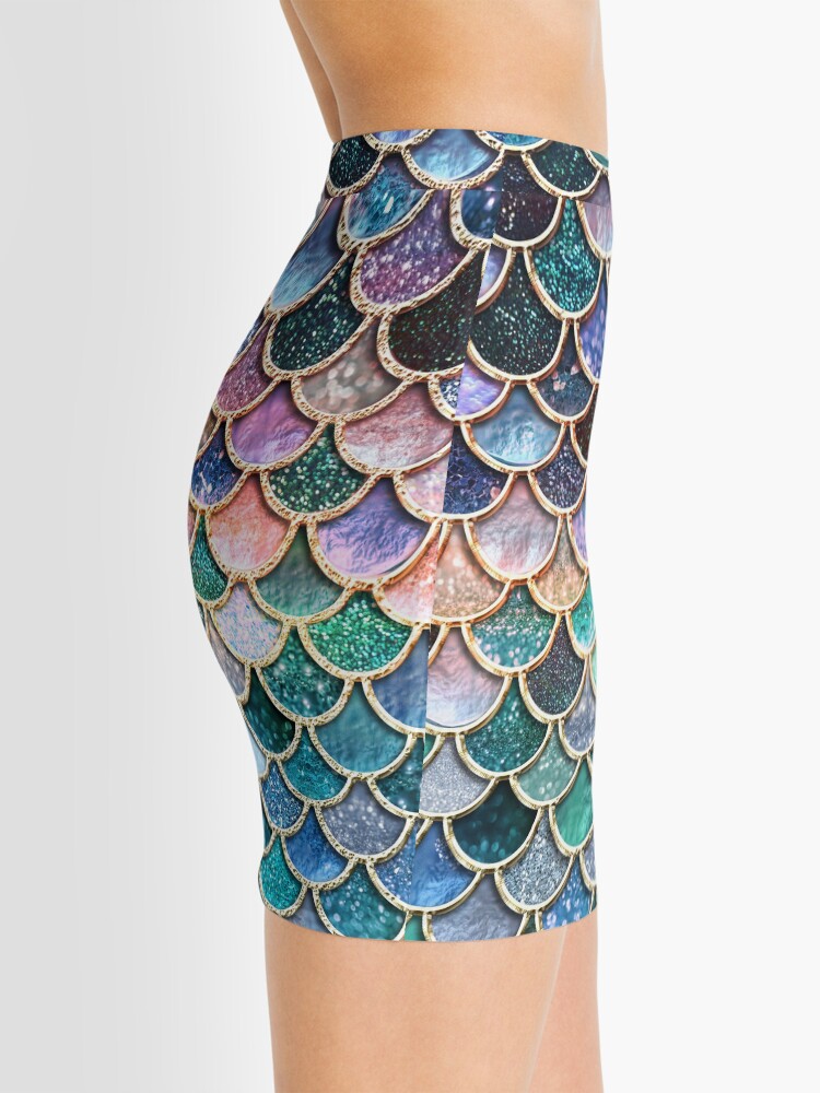 Alternate view of Teal, Silver and Pink Sparkle Faux Glitter Mermaid Scales Mini Skirt