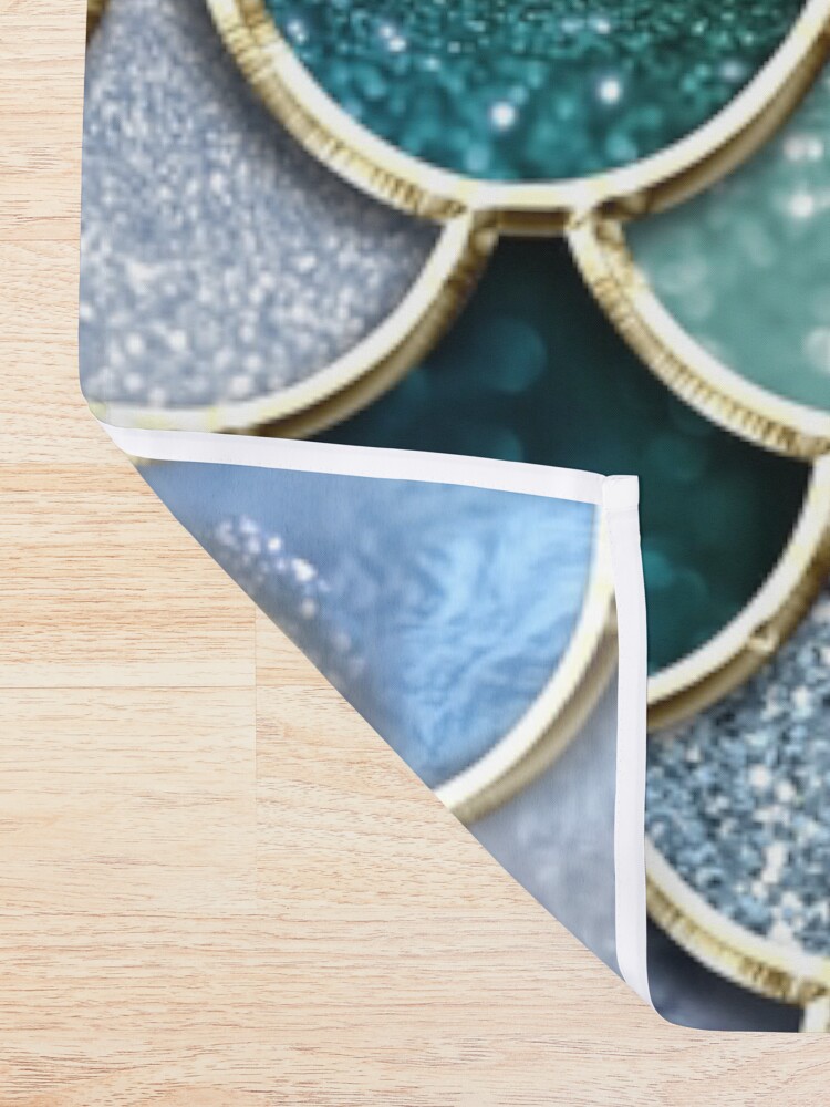 Alternate view of Teal, Silver and Pink Sparkle Faux Glitter Mermaid Scales Shower Curtain