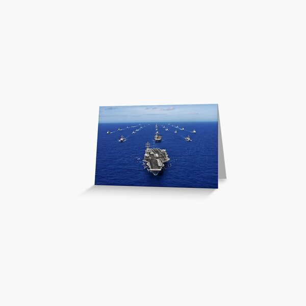Aircraft carrier USS Ronald Reagan transits the Pacific Ocean with a fleet of ships. Greeting Card
