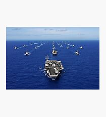 Aircraft carrier USS Ronald Reagan transits the Pacific Ocean with a fleet of ships. Photographic Print