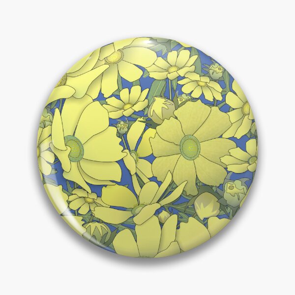 Artikelvorschau, Yellow Cosmos on Deep Blue Half-Drop Repeat 5748 entworfen und verkauft von Art in My Loft.