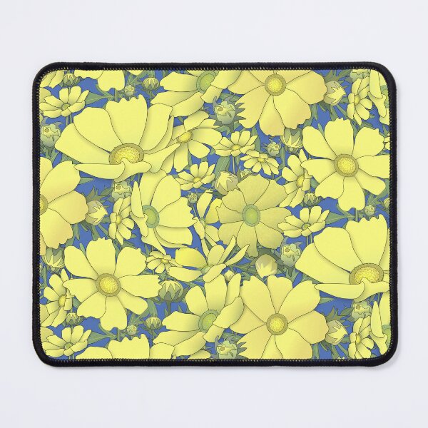 Artikelvorschau, Yellow Cosmos on Deep Blue Half-Drop Repeat 5748 entworfen und verkauft von Art in My Loft.