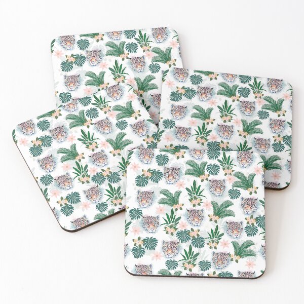 Item preview, White Tropical Floral Foliage and Leopard Faces designed and sold by InovArtS.
