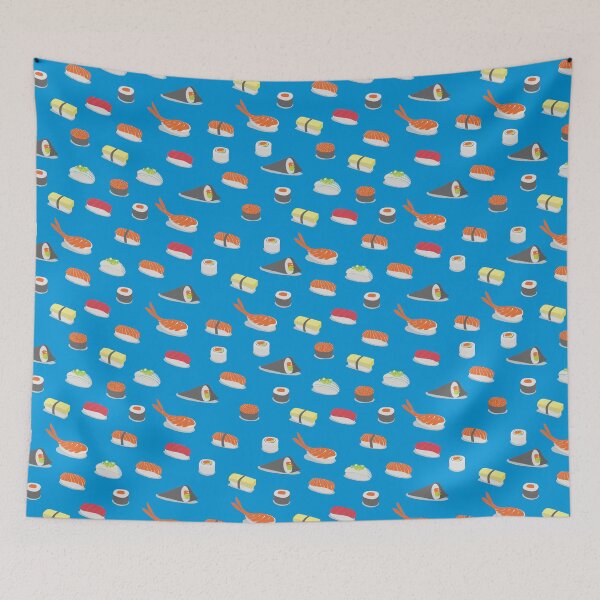 Item preview, sushi pattern merchandise in blue designed and sold by TheArtfulBadger.