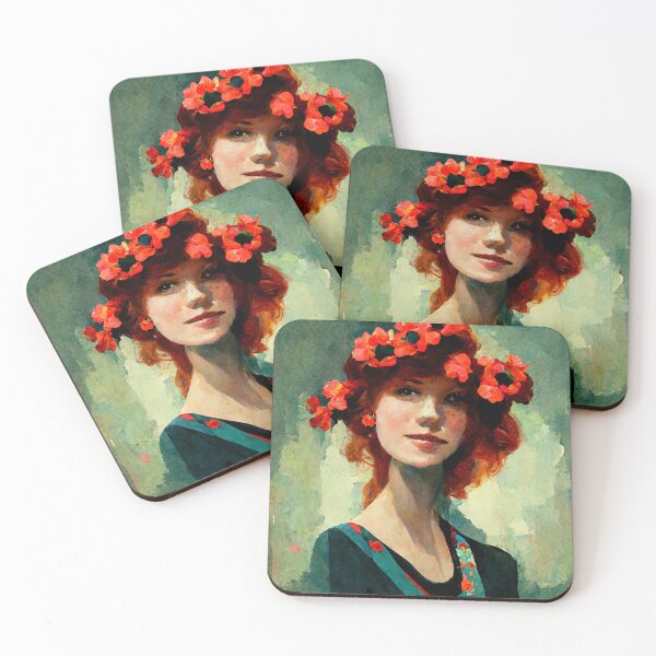 Item preview, red haired girl with flowers in head designed and sold by WeirdStation.