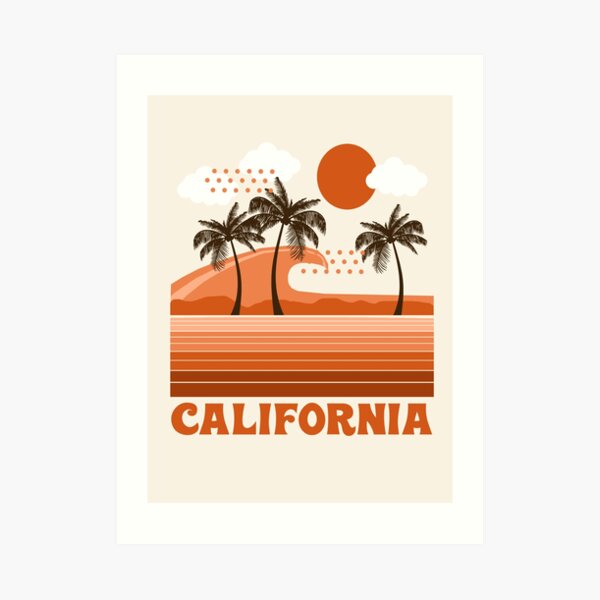 California - retro 70s 1970's sun surfing beach throwback minimal design by Seventy Eight Art Print