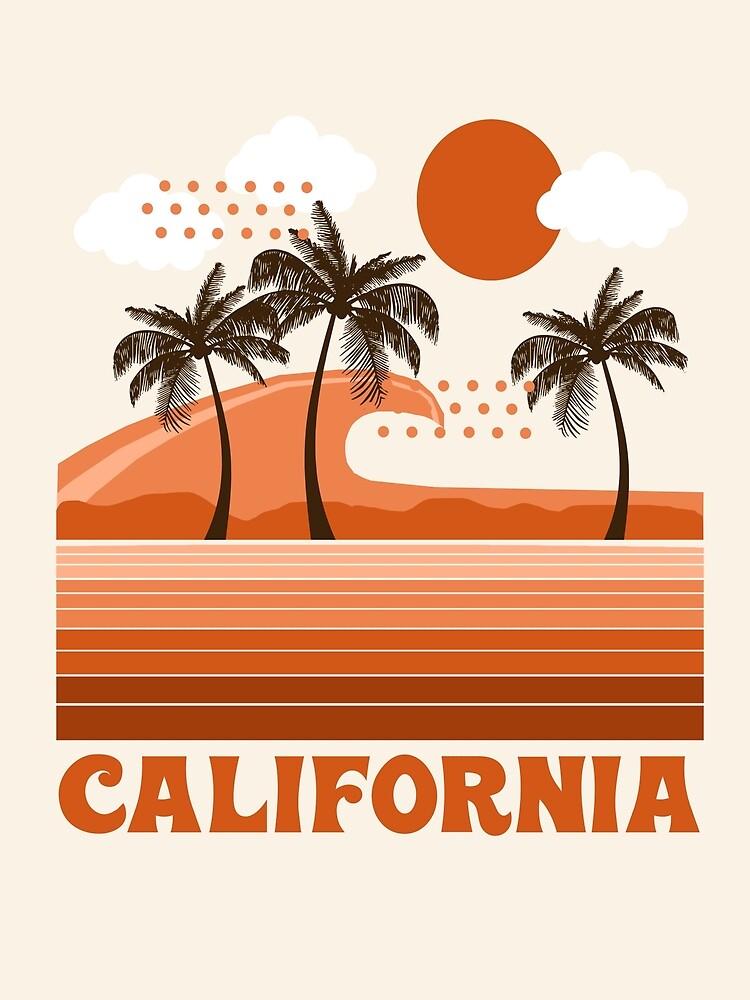 California - retro 70s 1970's sun surfing beach throwback minimal design by Seventy Eight by 78designs