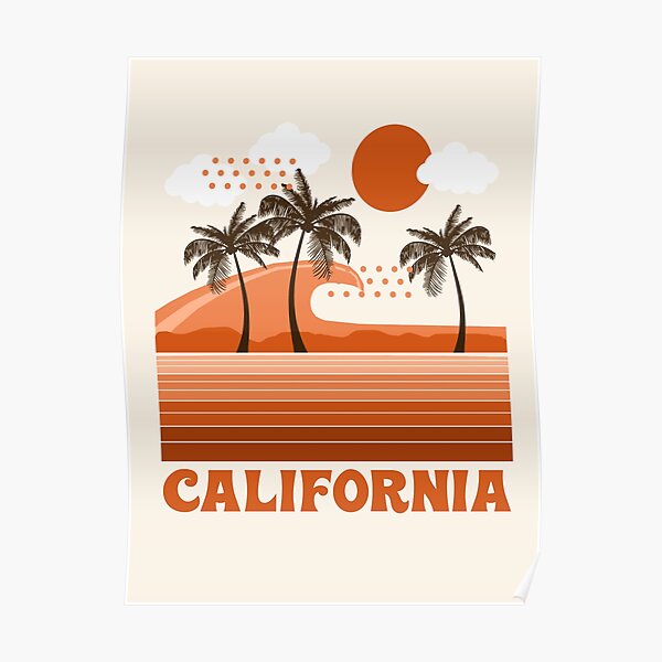 California - retro 70s 1970's sun surfing beach throwback minimal design by Seventy Eight Poster