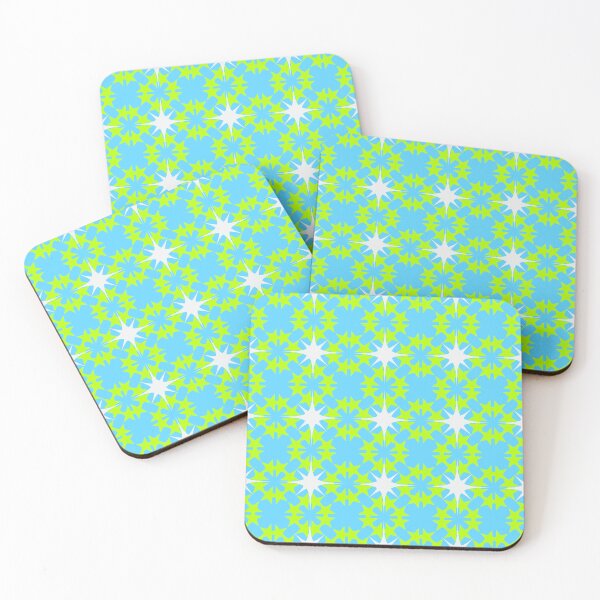 Item preview, Clashing colors of aqua and lime green with white star accents in a repeating pattern designed and sold by Wonder & Whimsy.