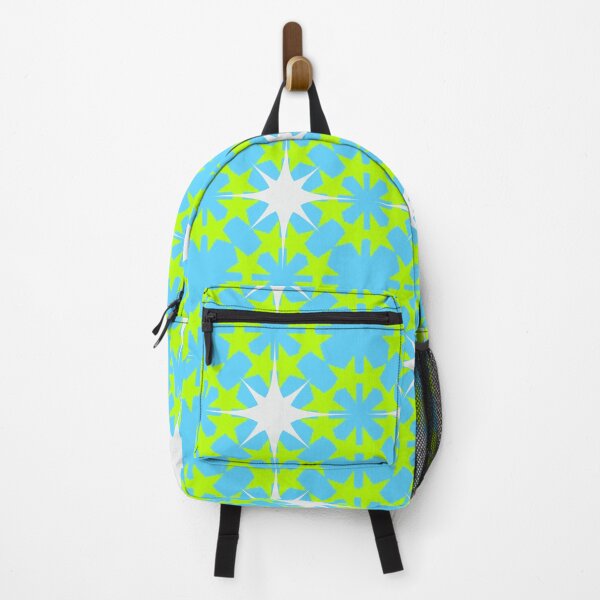 Item preview, Clashing colors of aqua and lime green with white star accents in a repeating pattern designed and sold by Wonder & Whimsy.