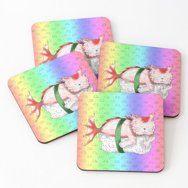 Item preview, sushi cat on a pale rainbow background designed and sold by CuisineCat.