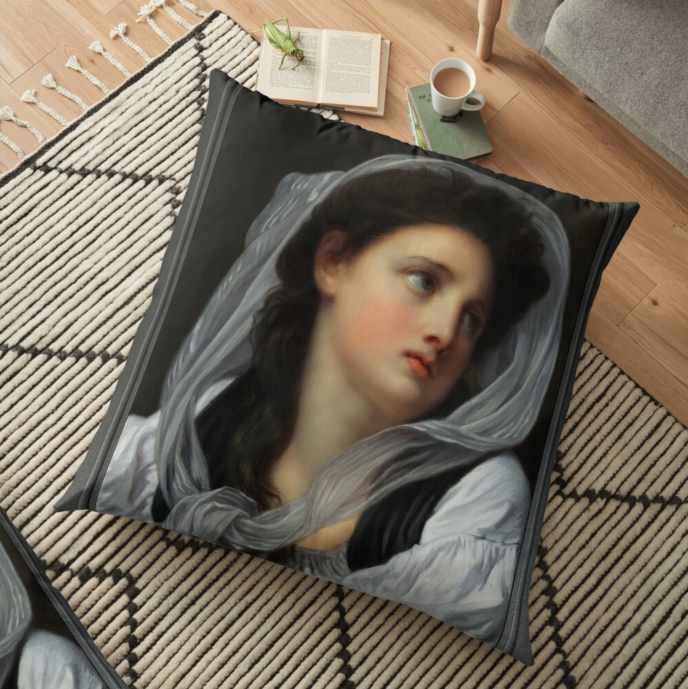 Head Of A Young Woman c1780s by Jean-Baptiste Greuze - An Elegant & Beautiful Portrait 2 Head Of A Young Woman by Jean-Baptiste Greuze Remastered Xzendor7 Classical Art Old Masters Reproductions Floor Pillow